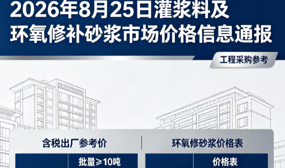 坡头2026年8月25日灌浆料及环氧修补砂浆市场价格信息通报